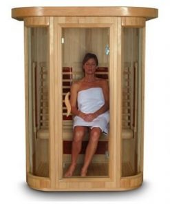 woman in sauna with color chroma therapy lights