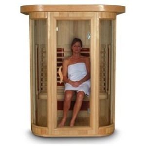 woman in sauna with color chroma therapy lights